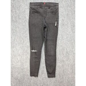 SPANX Black Denim Jeggings Womens M Ripped‎ Distressed Hem Pull On Jeans